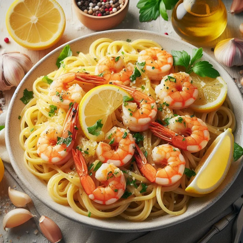 Lemon Butter Garlic Shrimp Pasta