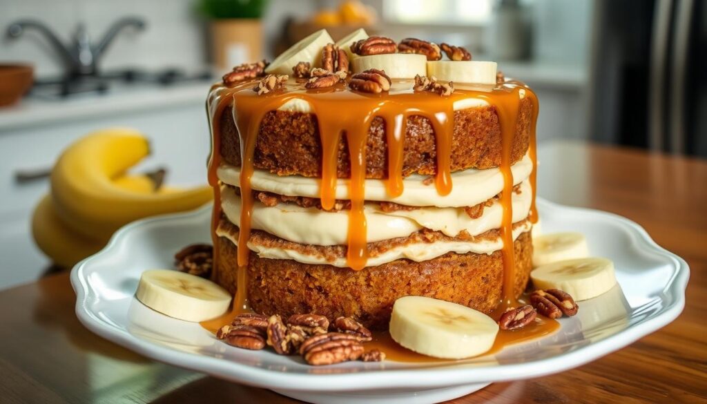 Banana Pecan Caramel Layer Cake