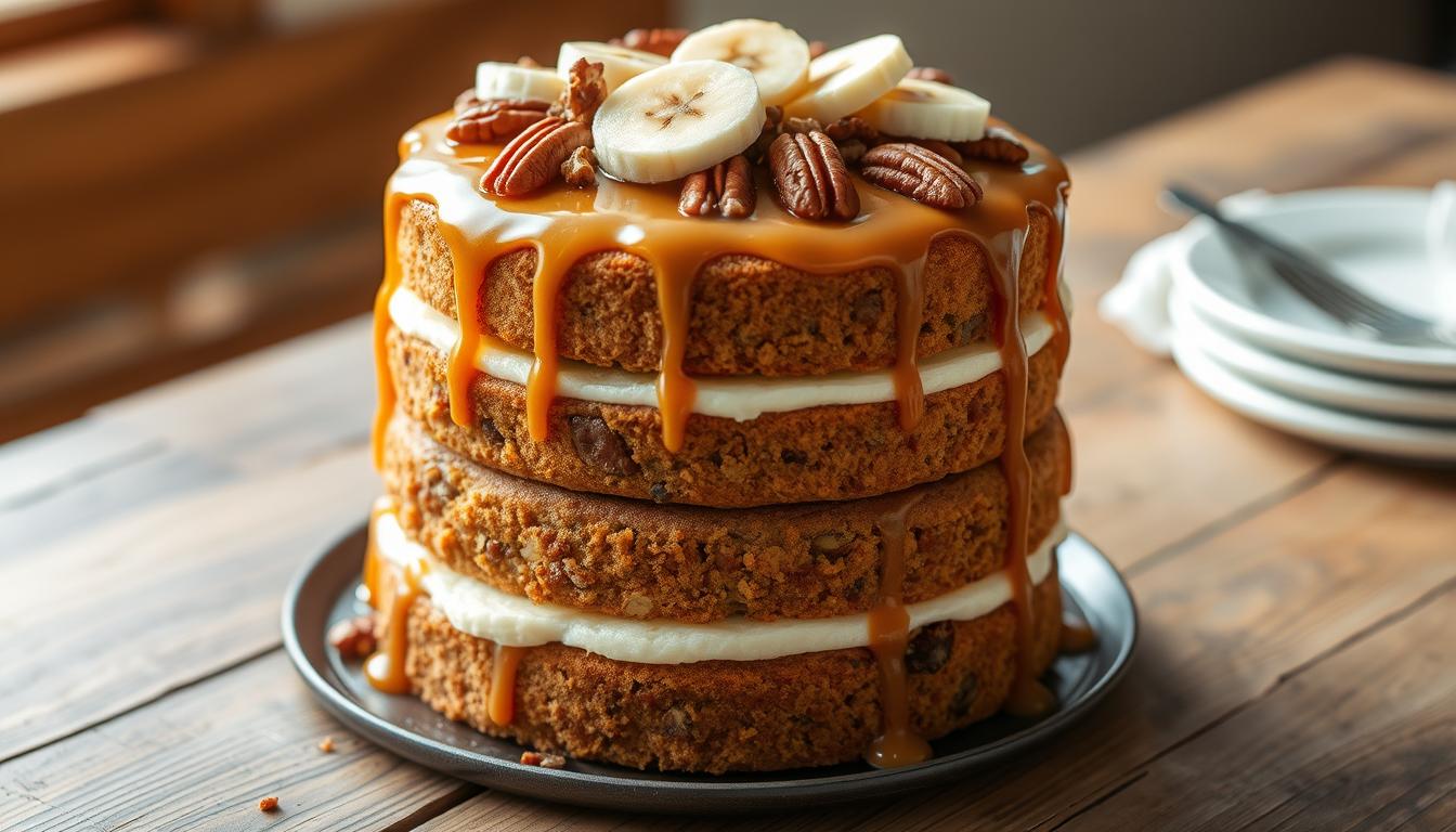 Banana Pecan Caramel Layer Cake