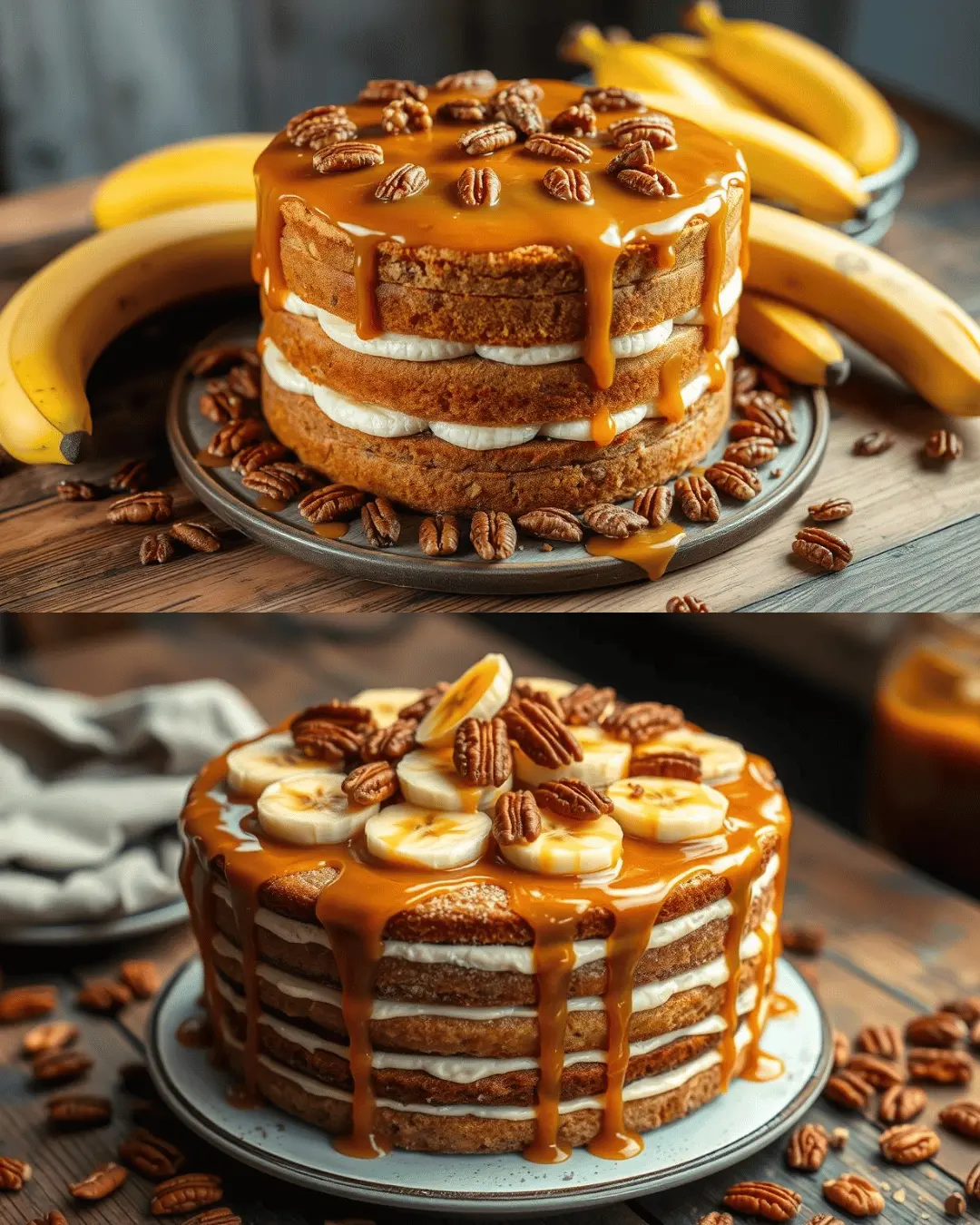 Banana Pecan Caramel Layer Cake