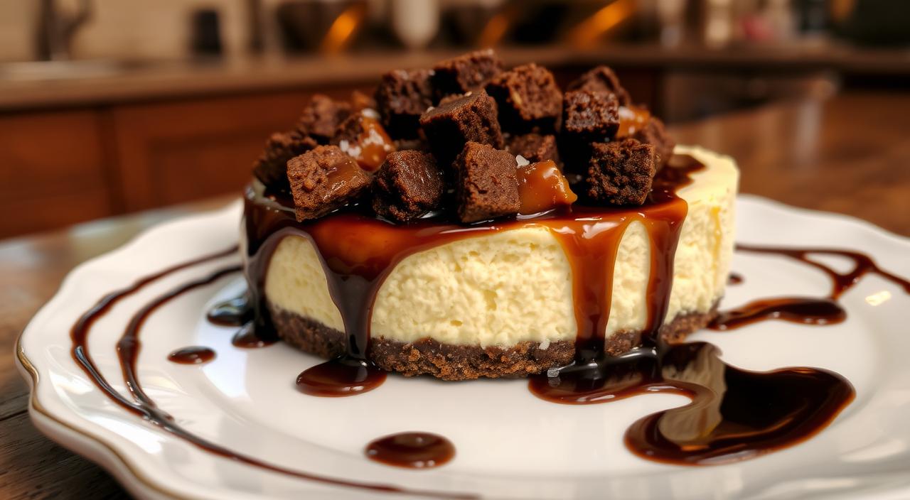 Cheesecake with caramel brownie