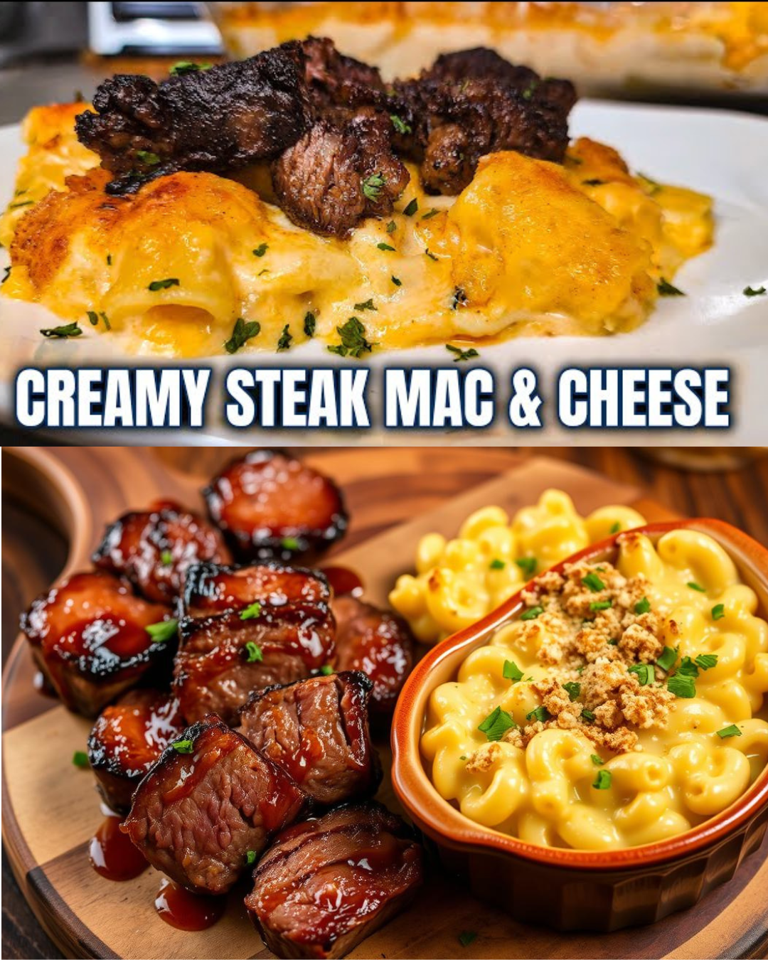 Tender Steak Bites with Creamy Mac and Cheese