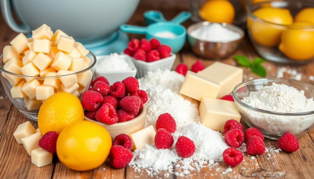 Ingredients for White Chocolate Lemon Raspberry Cookies