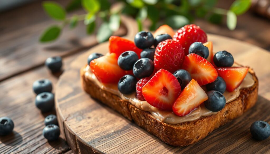 Peanut butter toast with fruit