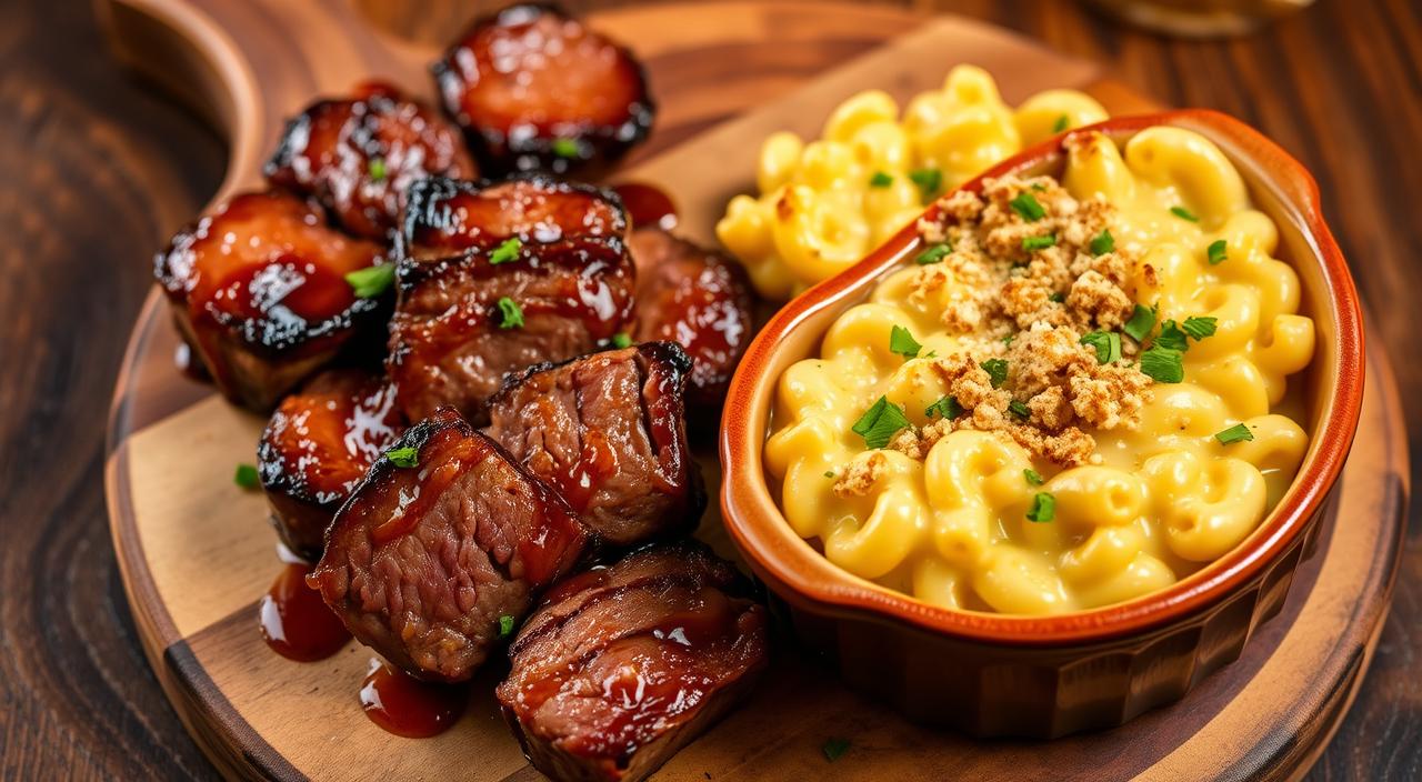 Tender Steak Bites with Creamy Mac and Cheese