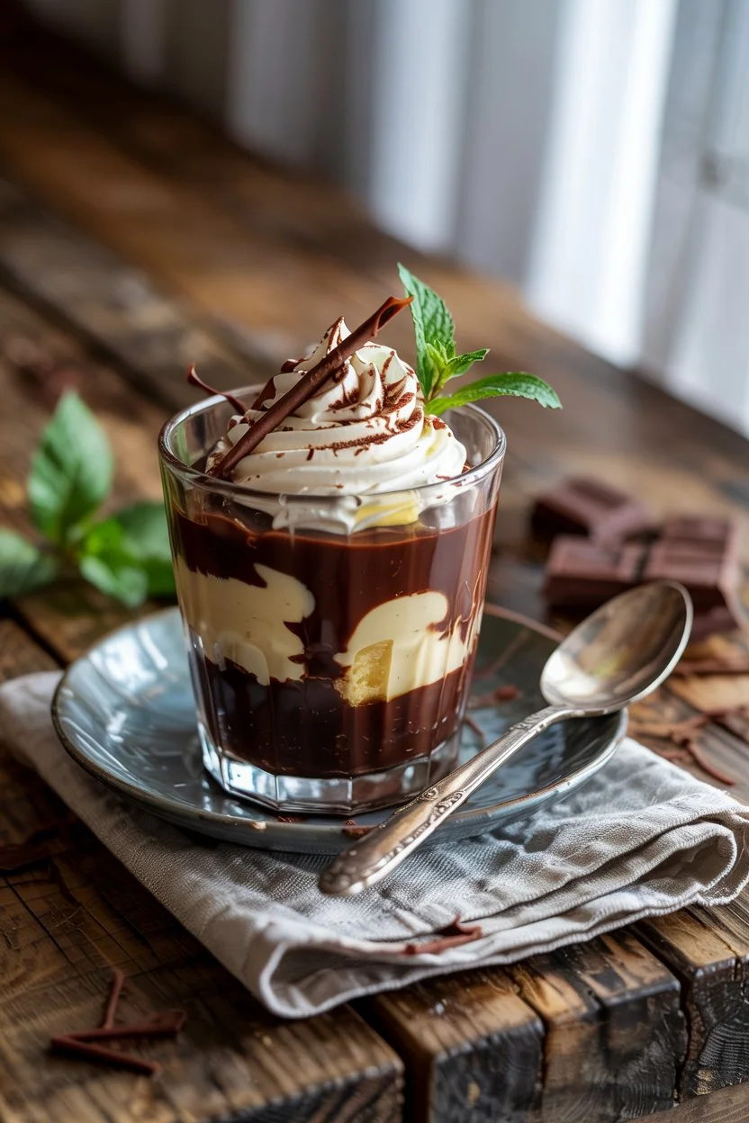 layered chocolate vanilla pudding dessert