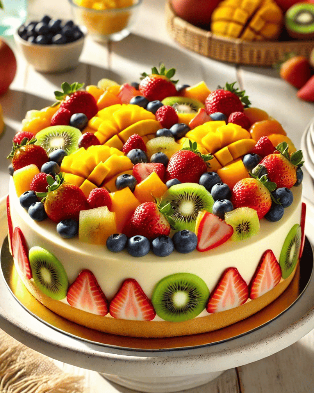 No-bake fruit cake Colorful no-bake cake No-bake holiday fruit cake No-bake dessert with fruit