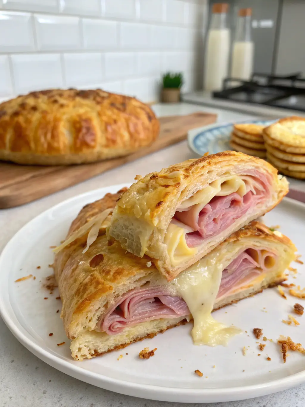 Savory Puff Pastry with Ham and Cheese Easy Béchamel Recipe