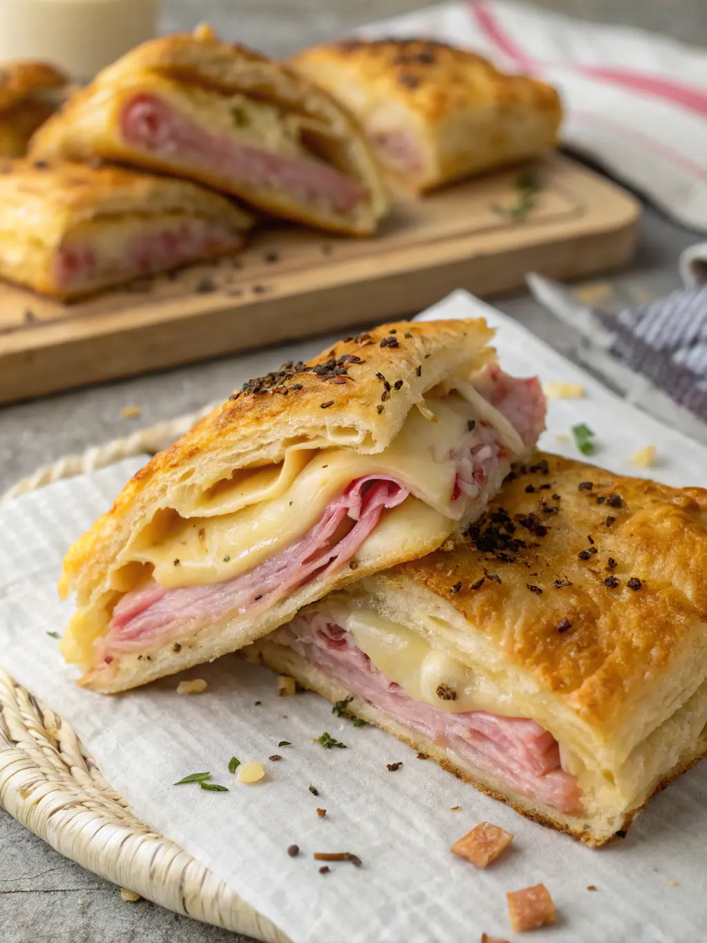 Savory Puff Pastry with Ham and Cheese Easy Béchamel Recipe